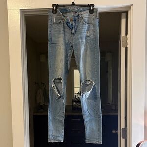 American Eagle Outfitters Light Blue Distressed Skinny Jeans